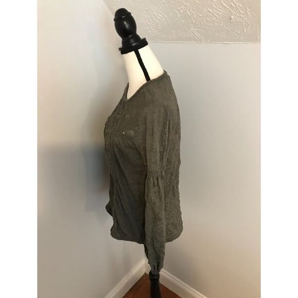 Sundance Women's Long-Sleeve Royal Rosie Olivenight Green Crinkle Top - Small - Picture 3 of 10